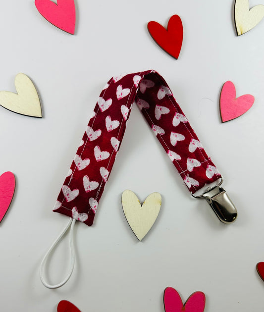 Red Hearts Pacifier Clip