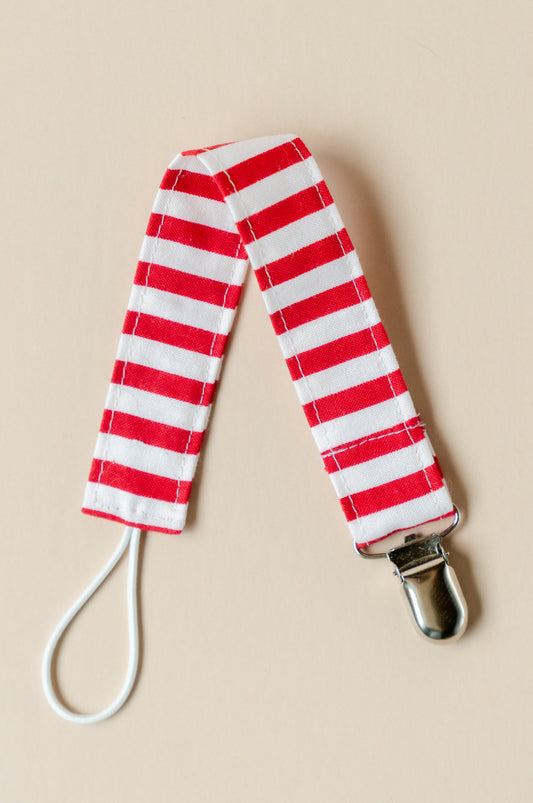 Red & White Stripes Pacifier Clip